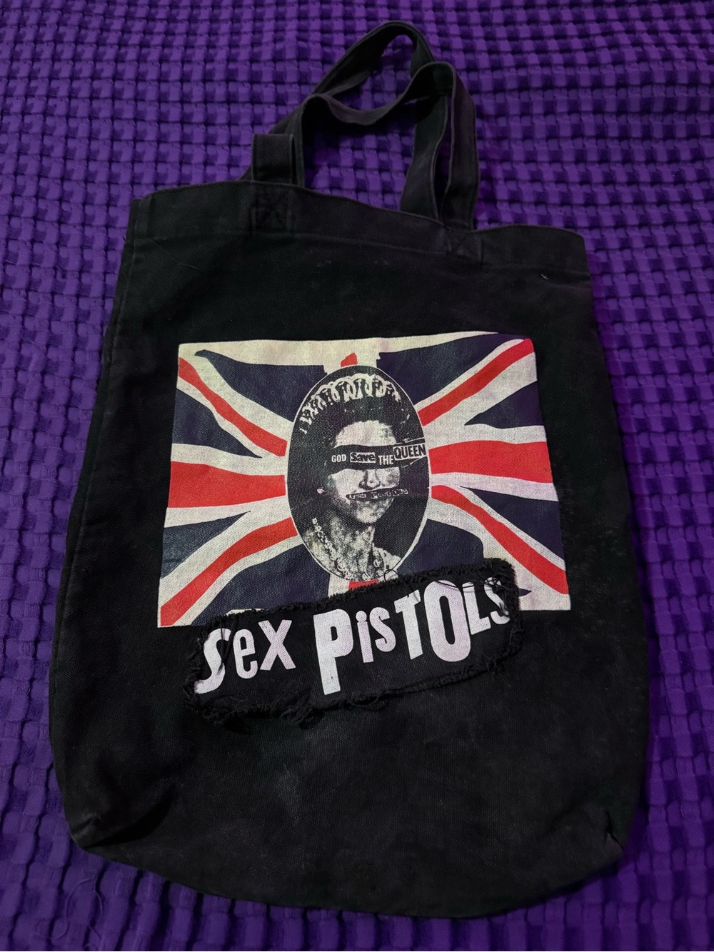 Sex Pistols Black Tote Bag with Union Jack Graphic